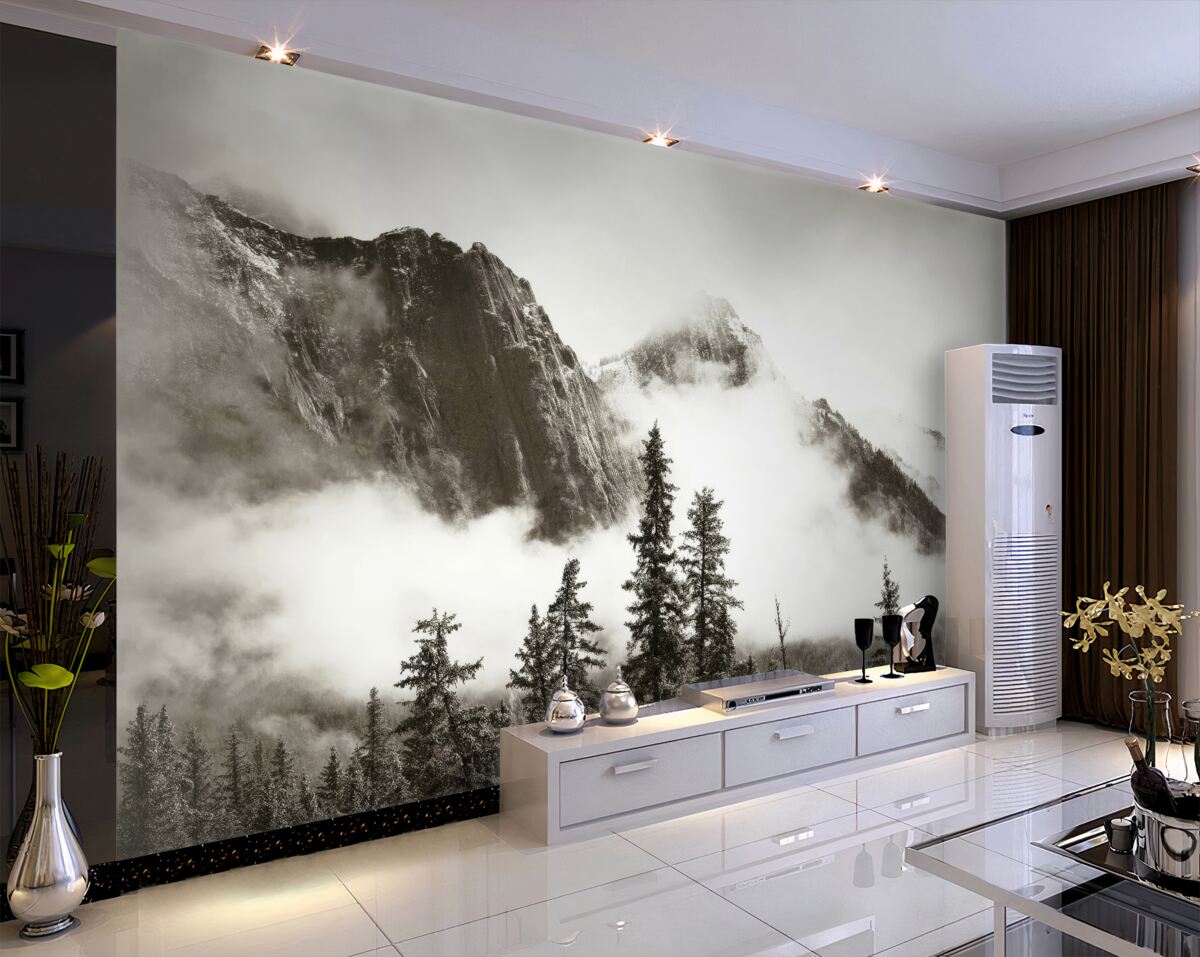 Fototapeta Czarno-białe góry we mgle