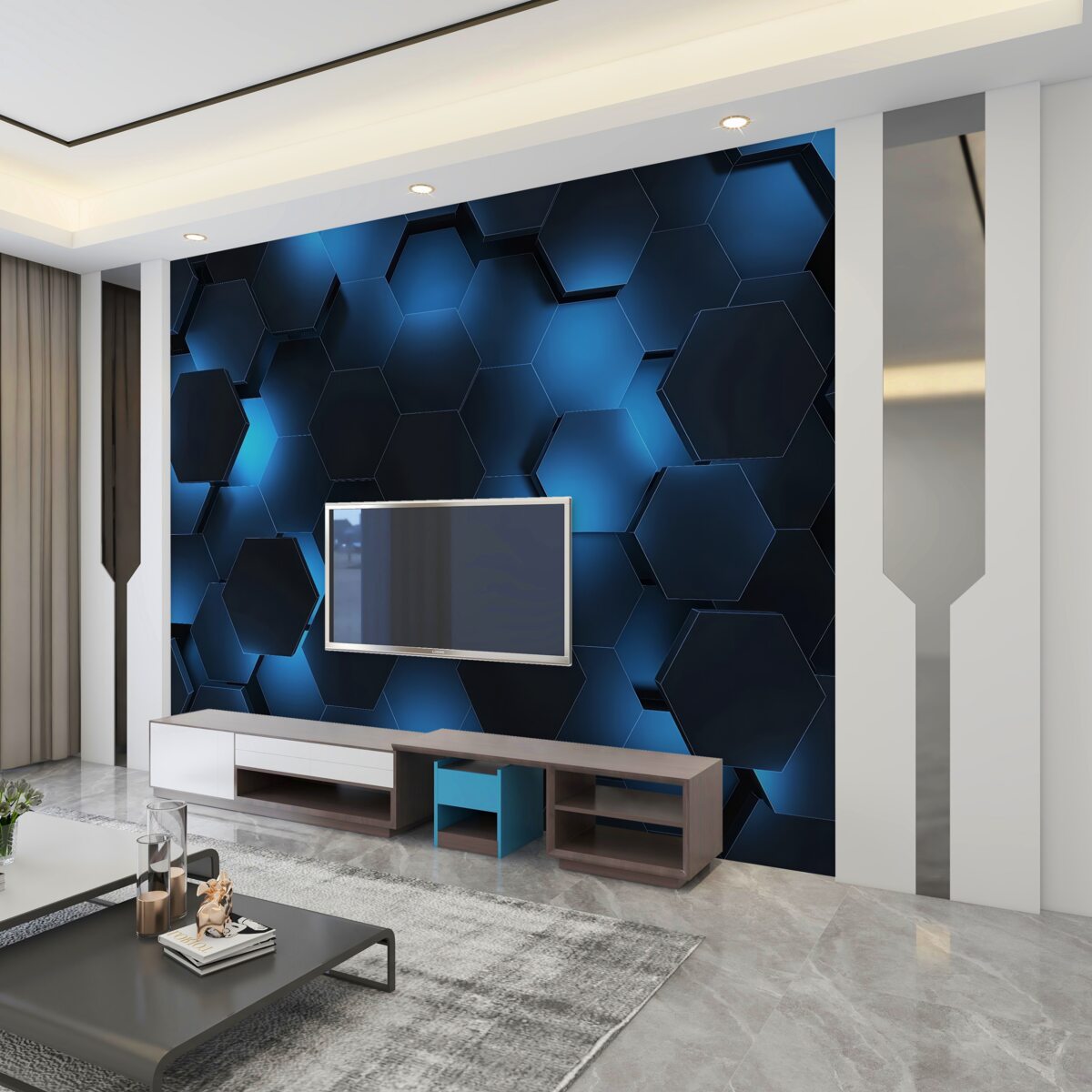 Fototapeta Ciemnoniebieskie sześciokąty