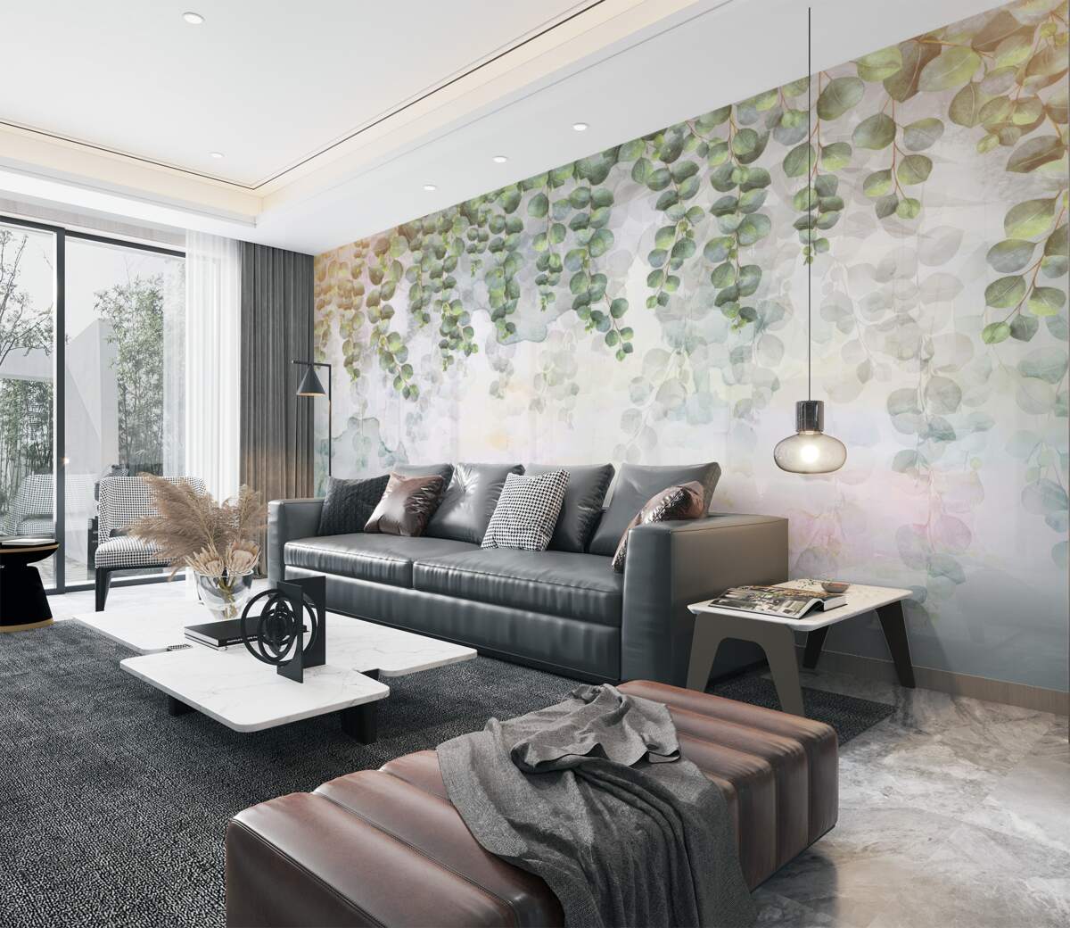 Fototapeta Zawieś gałązki z zielonymi liśćmi