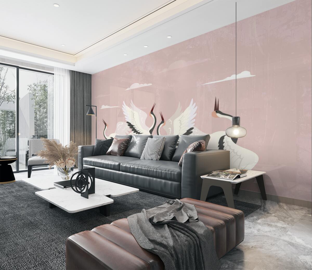 Fototapeta Bociany stoją z podniesionymi głowami