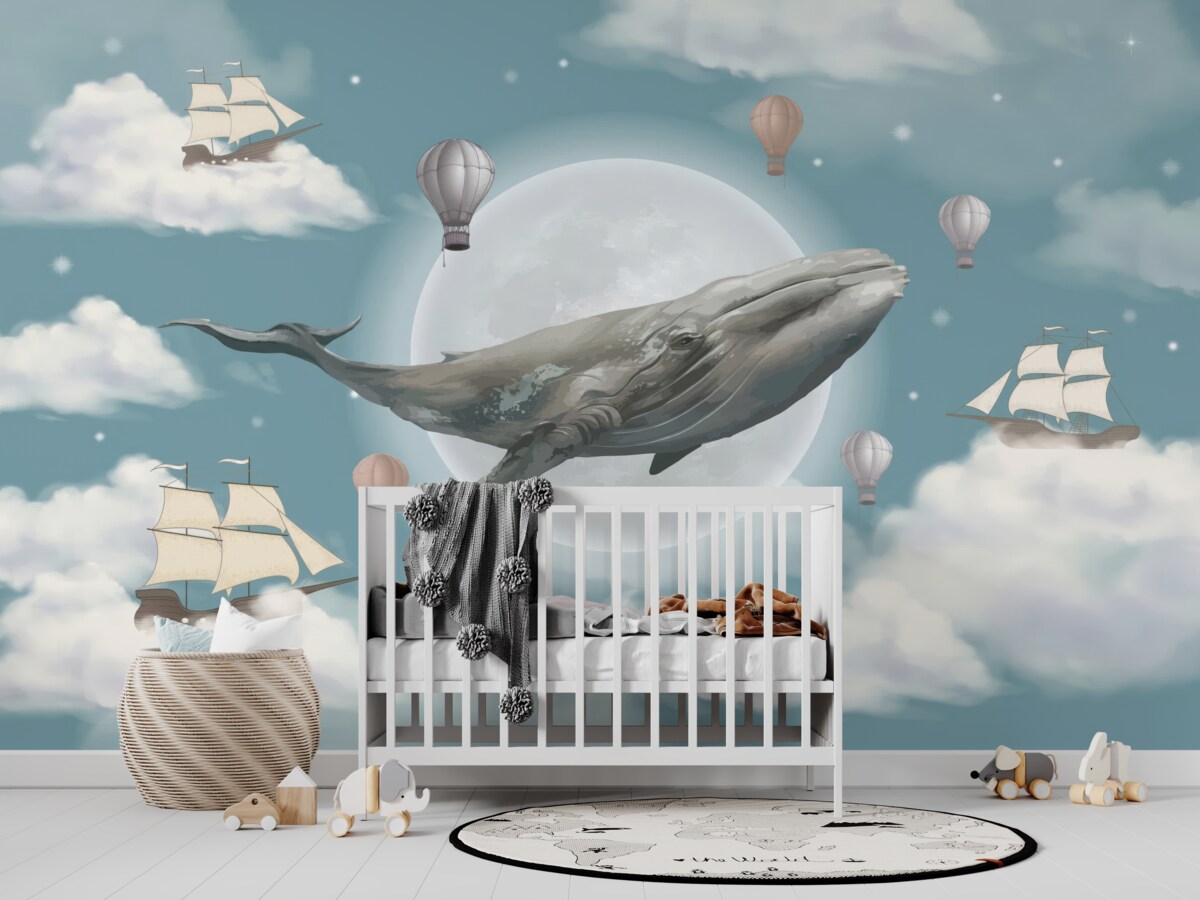 Fototapeta Duży kaszalot na tle pełni księżyca