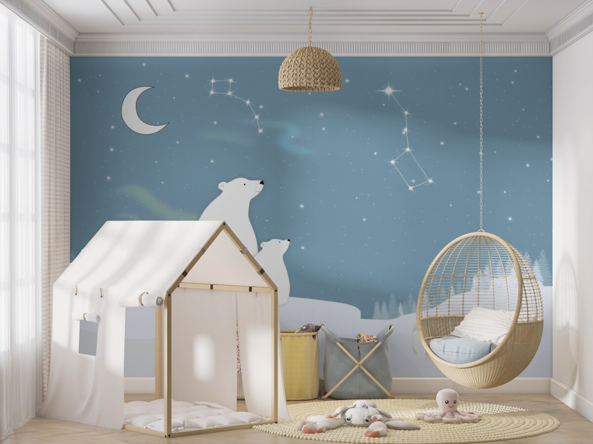 Fototapeta Matka niedźwiedź i młode patrzą na gwiazdy