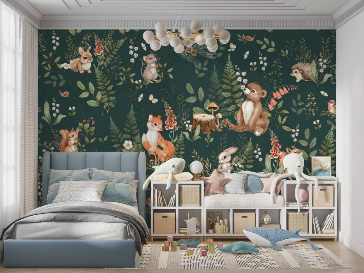 Fototapeta Różne zwierzęta wśród zielonych liści