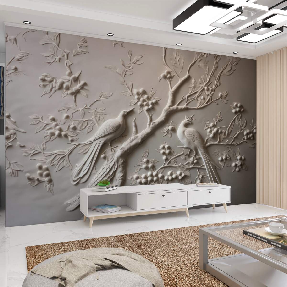 Fototapeta Wolumetryczna rama drzewa i ptaka