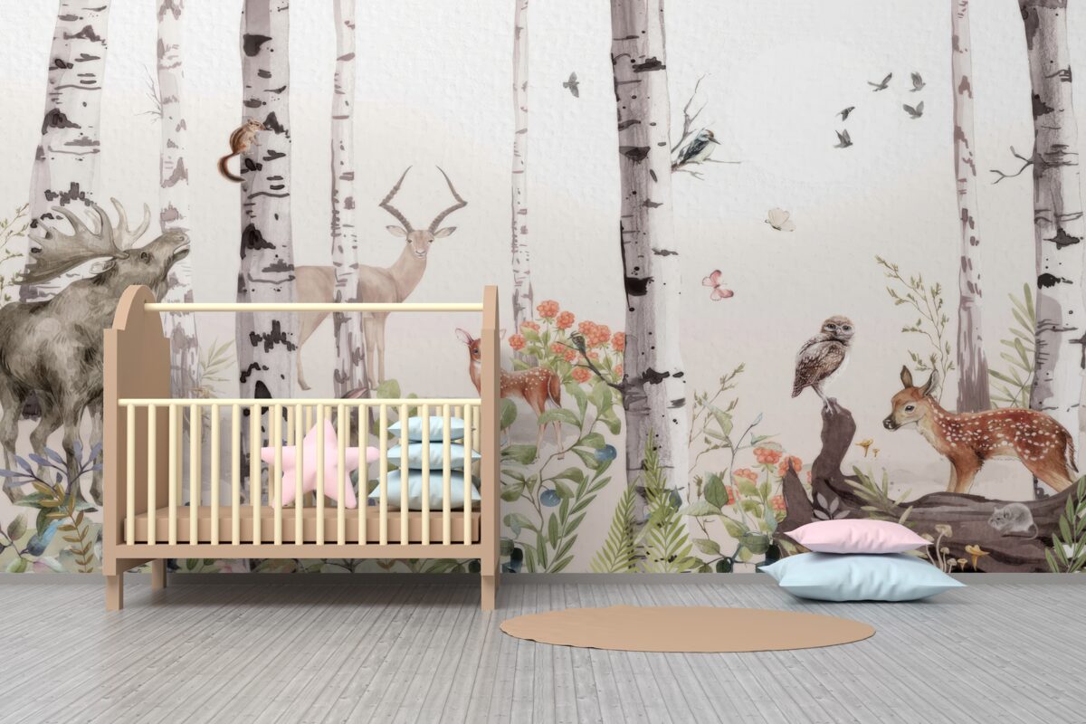 Fototapeta Zwierzęta spacerują po lesie wśród drzew