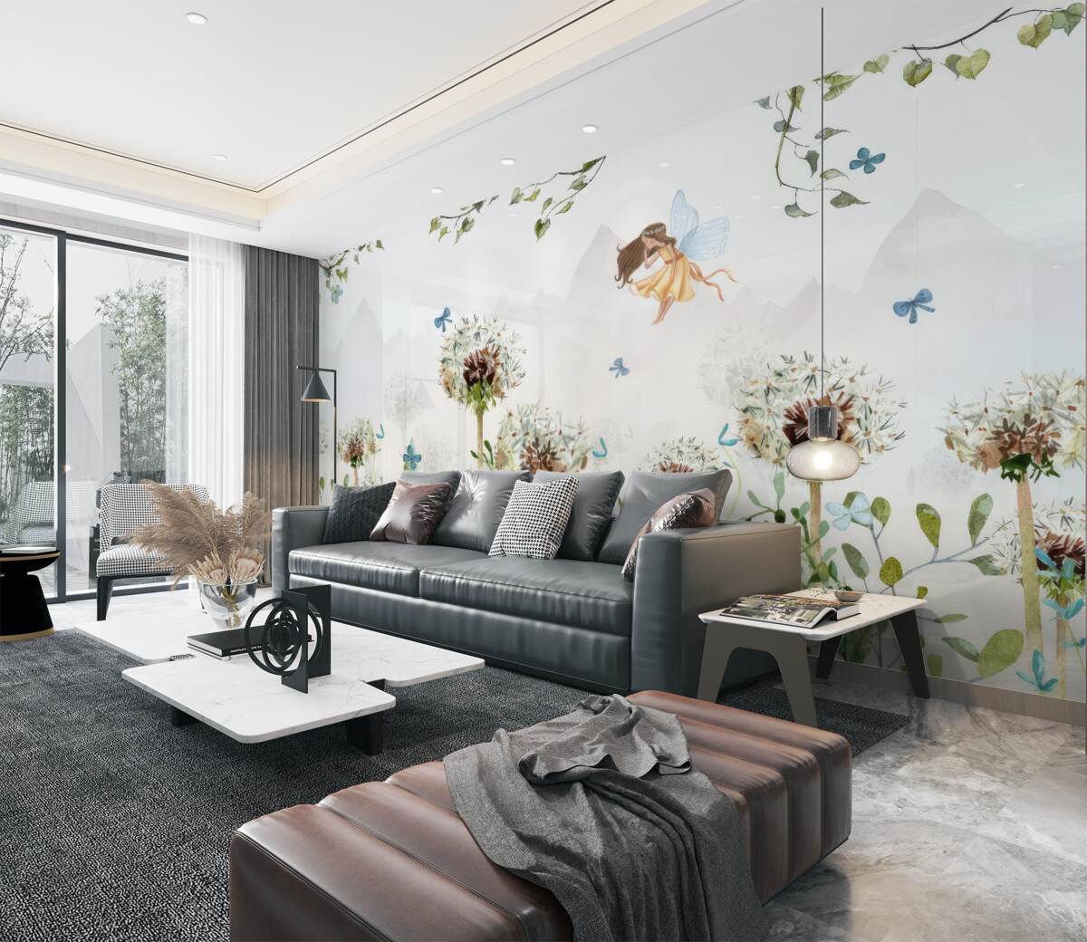 Fototapeta Wróżka leci nad kwiatami