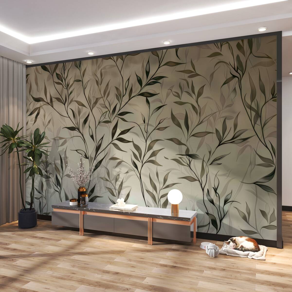 Fototapeta Cienkie gałęzie z liśćmi