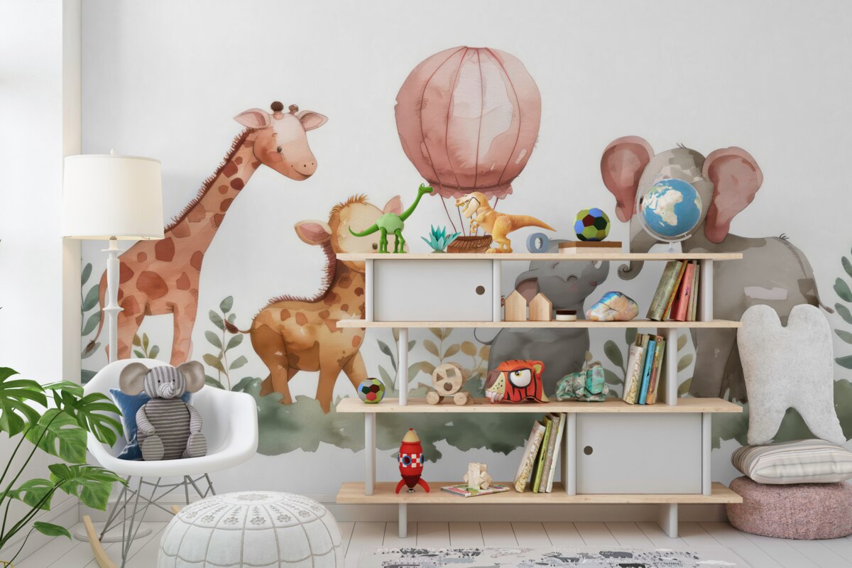 Fototapeta Małe słonie i żyrafy