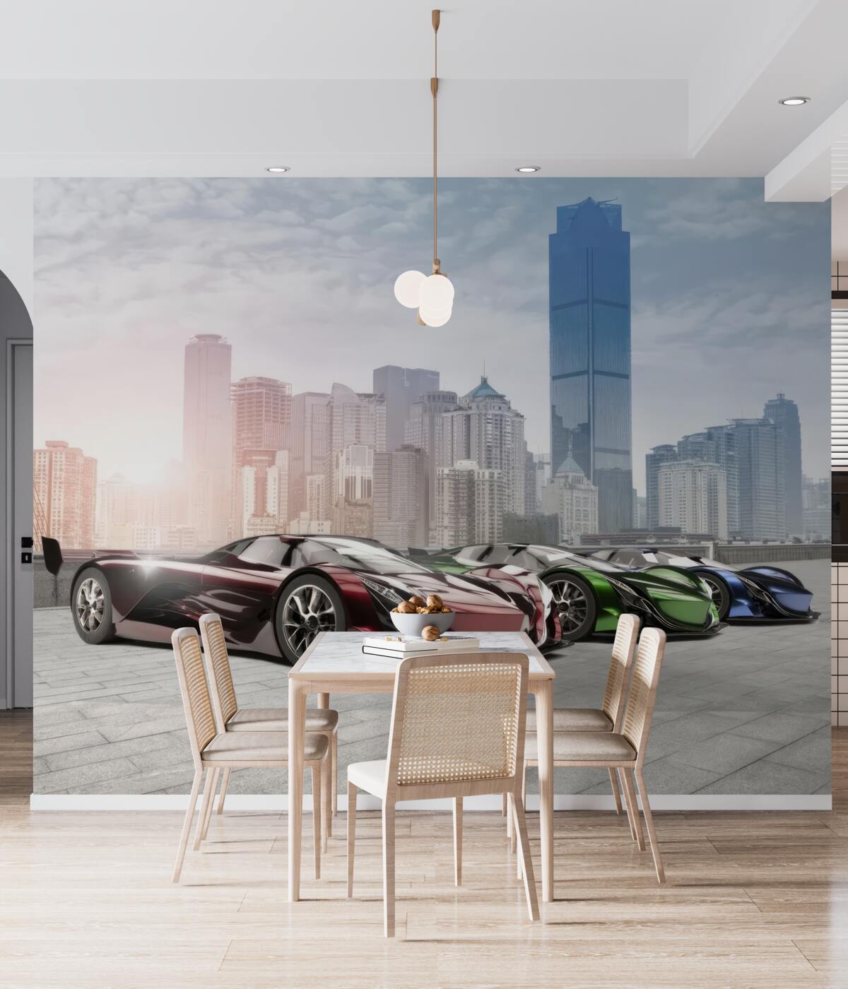 Fototapeta Trzy samochody sportowe na tle metropolii