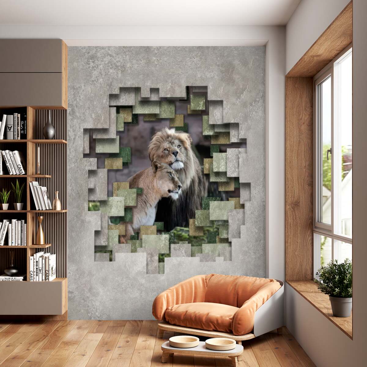 Fototapeta Lew i lwica opierają się na sobie