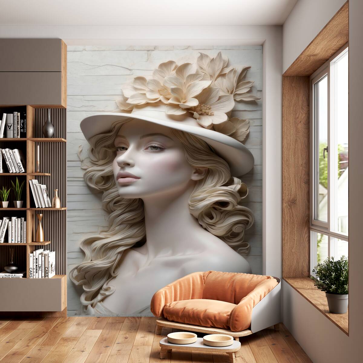 Fototapeta Piękna dziewczyna w kapeluszu z kwiatami