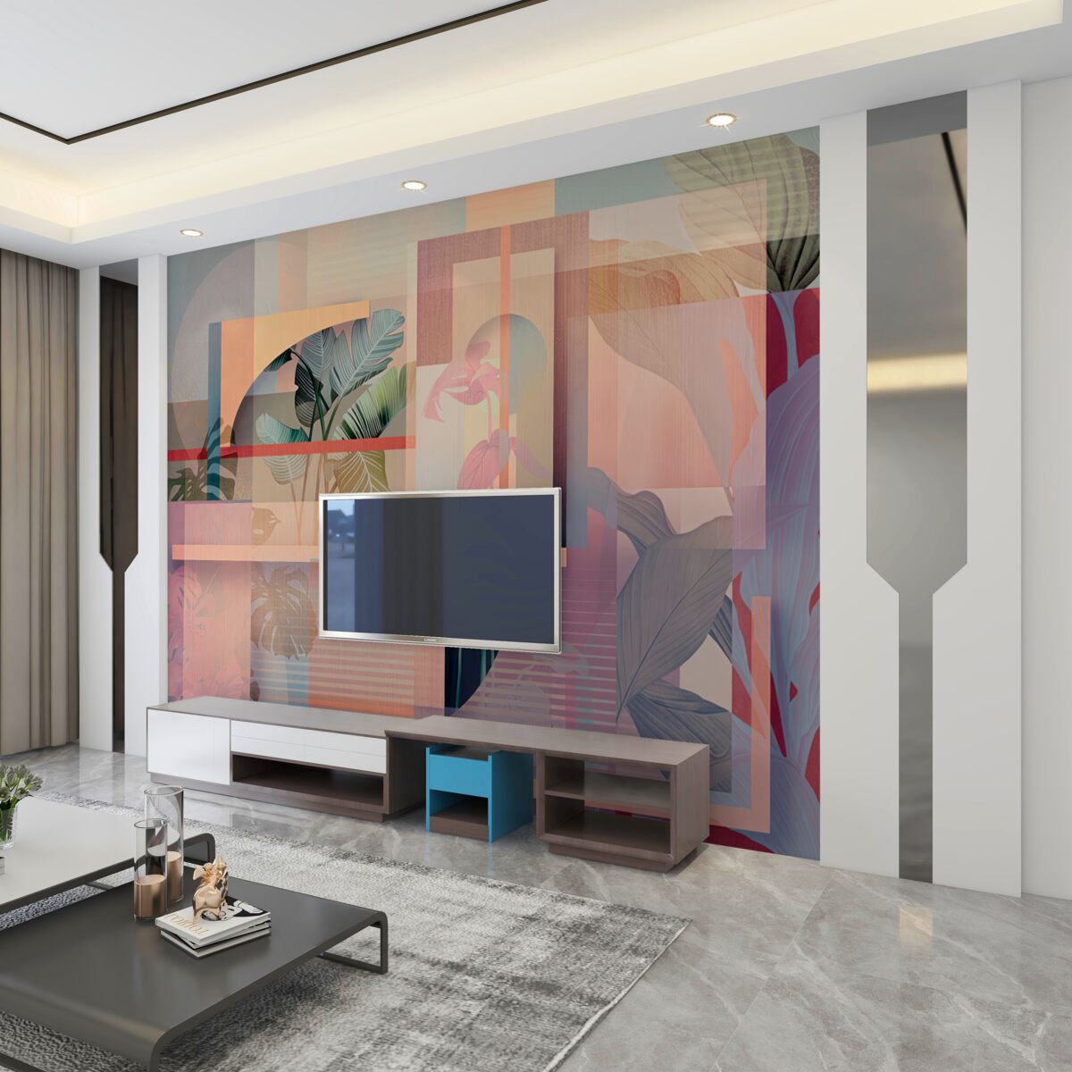 Fototapeta Tło z roślinami i kształtami geometrycznymi