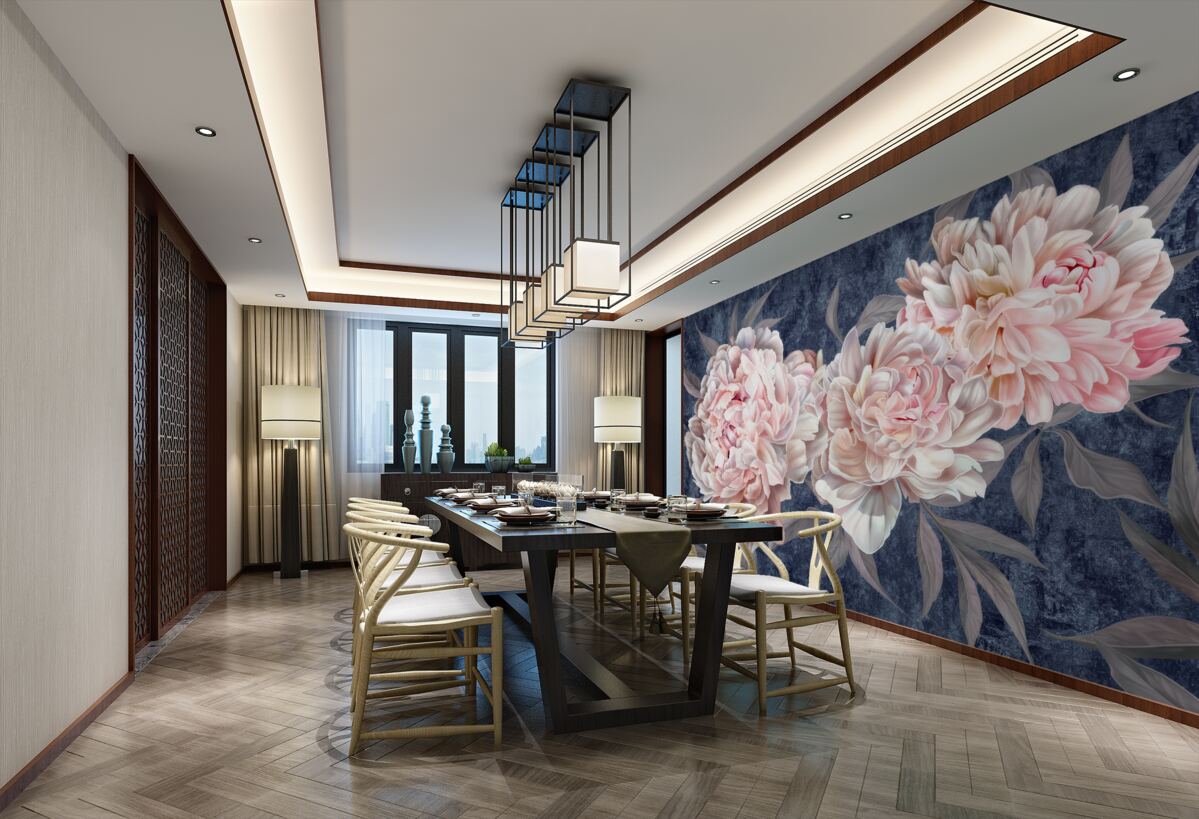 Fototapeta Ogromne jasne piwonie na ciemnym tle