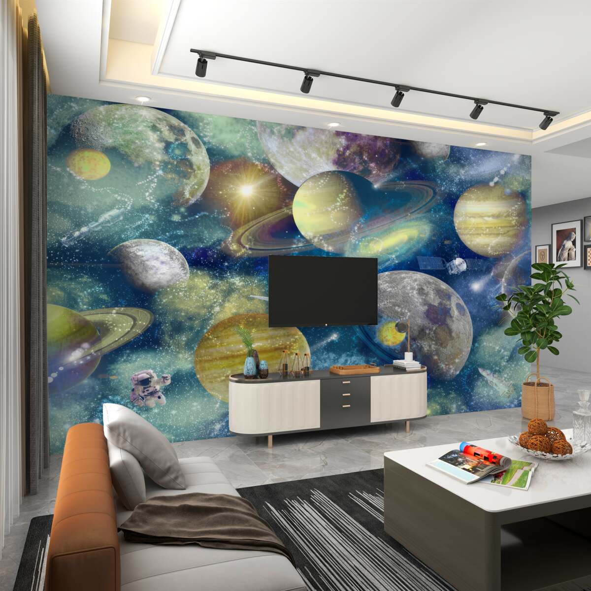 Fototapeta Różne planety w kosmosie z astronautą