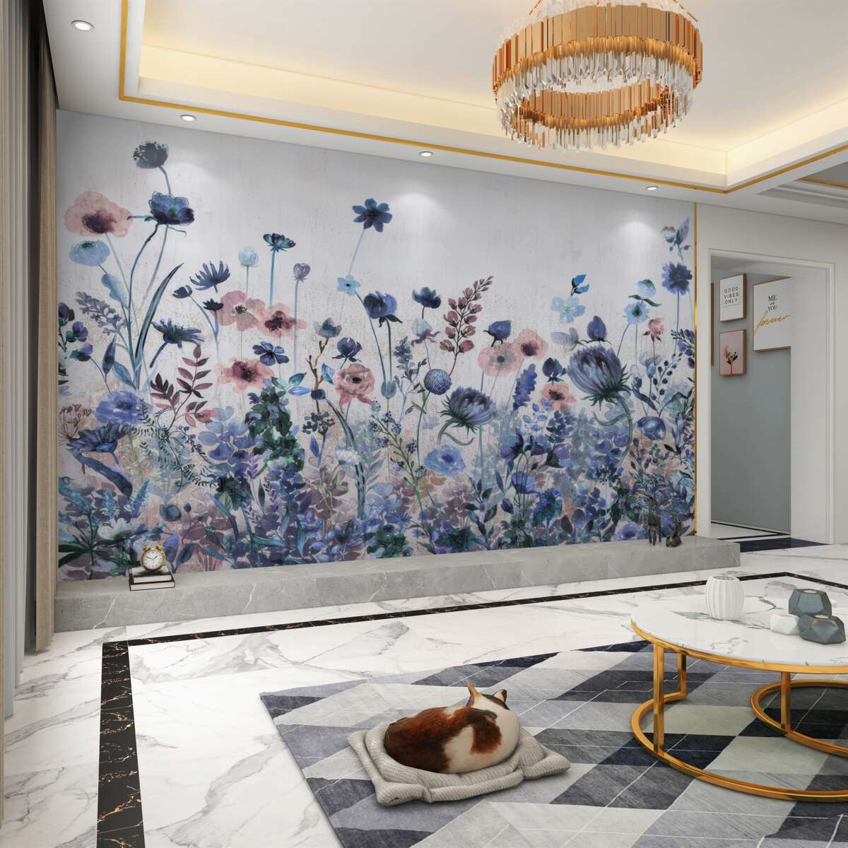 Fototapeta Niebieskie i różowe rośliny i kwiaty