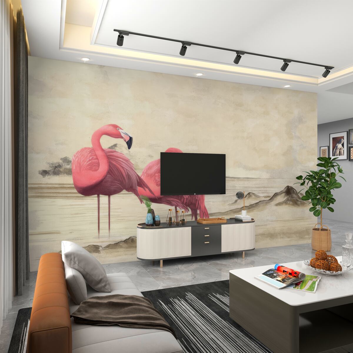 Fototapeta Dwa jasnoróżowe flamingi