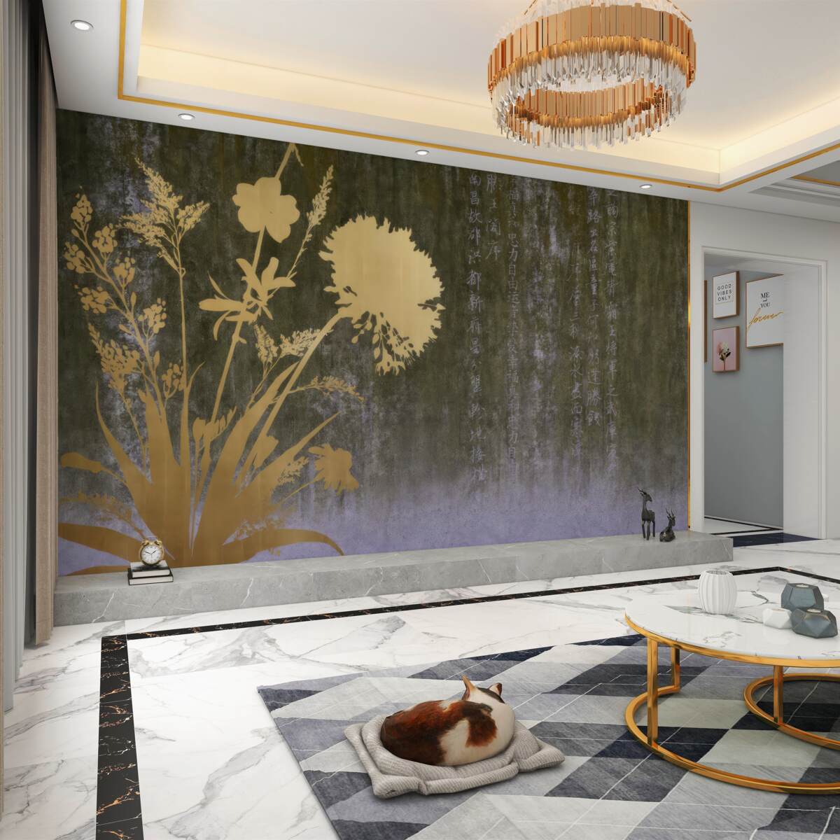 Fototapeta Tło z hieroglifami i roślinami