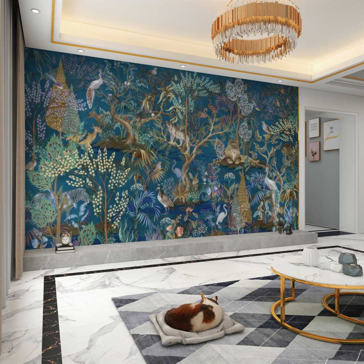 Fototapeta Ciemne tło z roślinami i zwierzętami