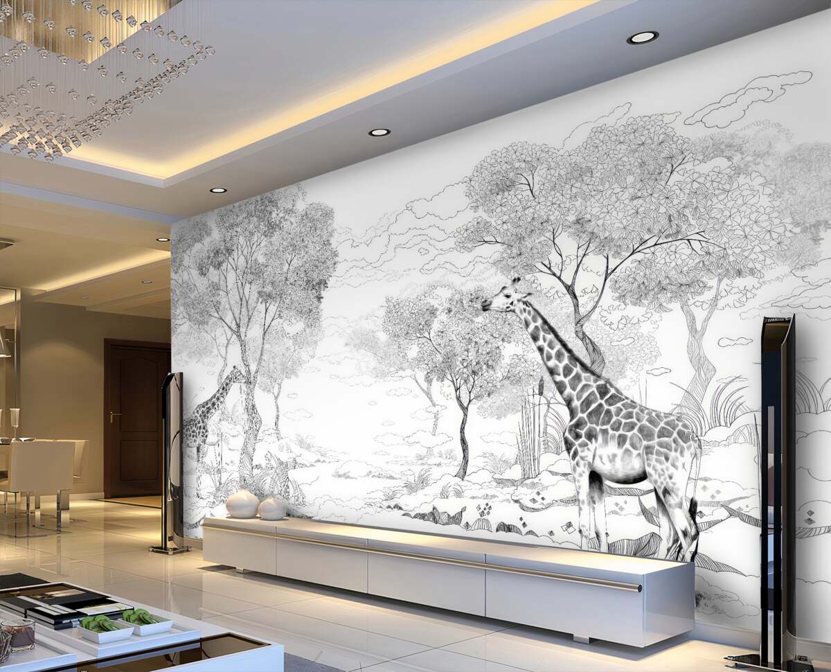 Fototapeta Dwie żyrafy w pobliżu drzew