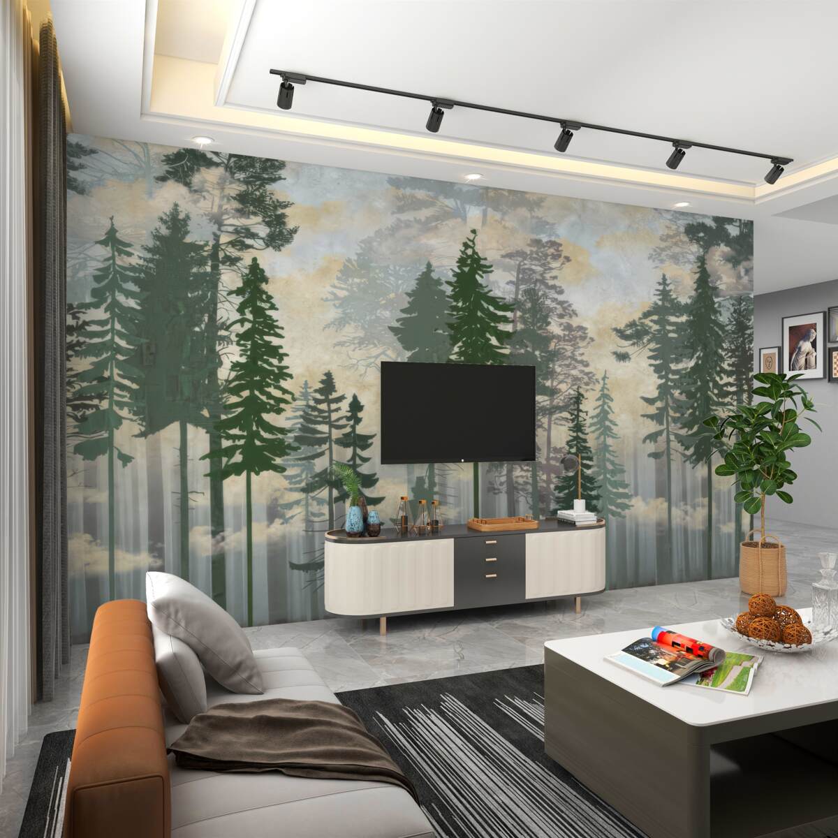 Fototapeta Drzewa w mglistym lesie