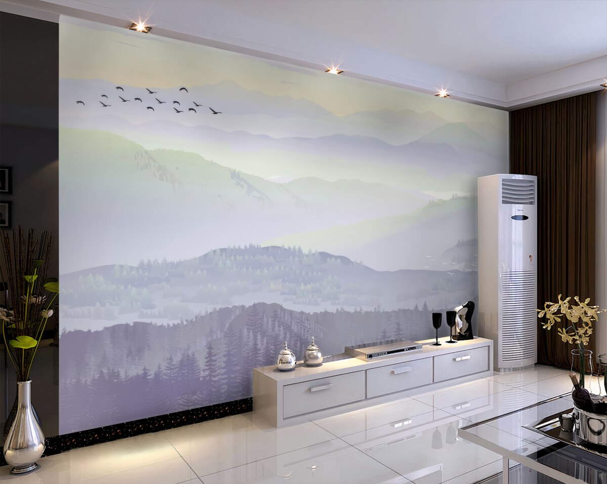 Fototapeta Ptaki latają w śpiącym lesie