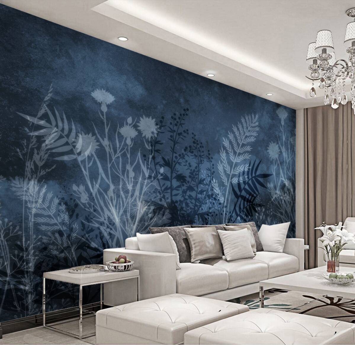 Fototapeta Księżycowa noc nad łąką i roślinami