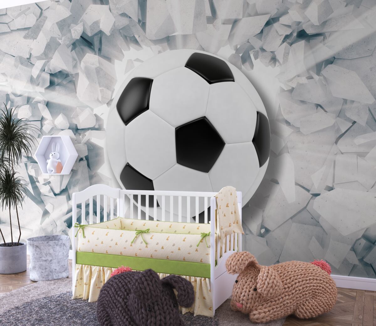 Fototapeta Piłka nożna przełamuje abstrakcyjną ścianę