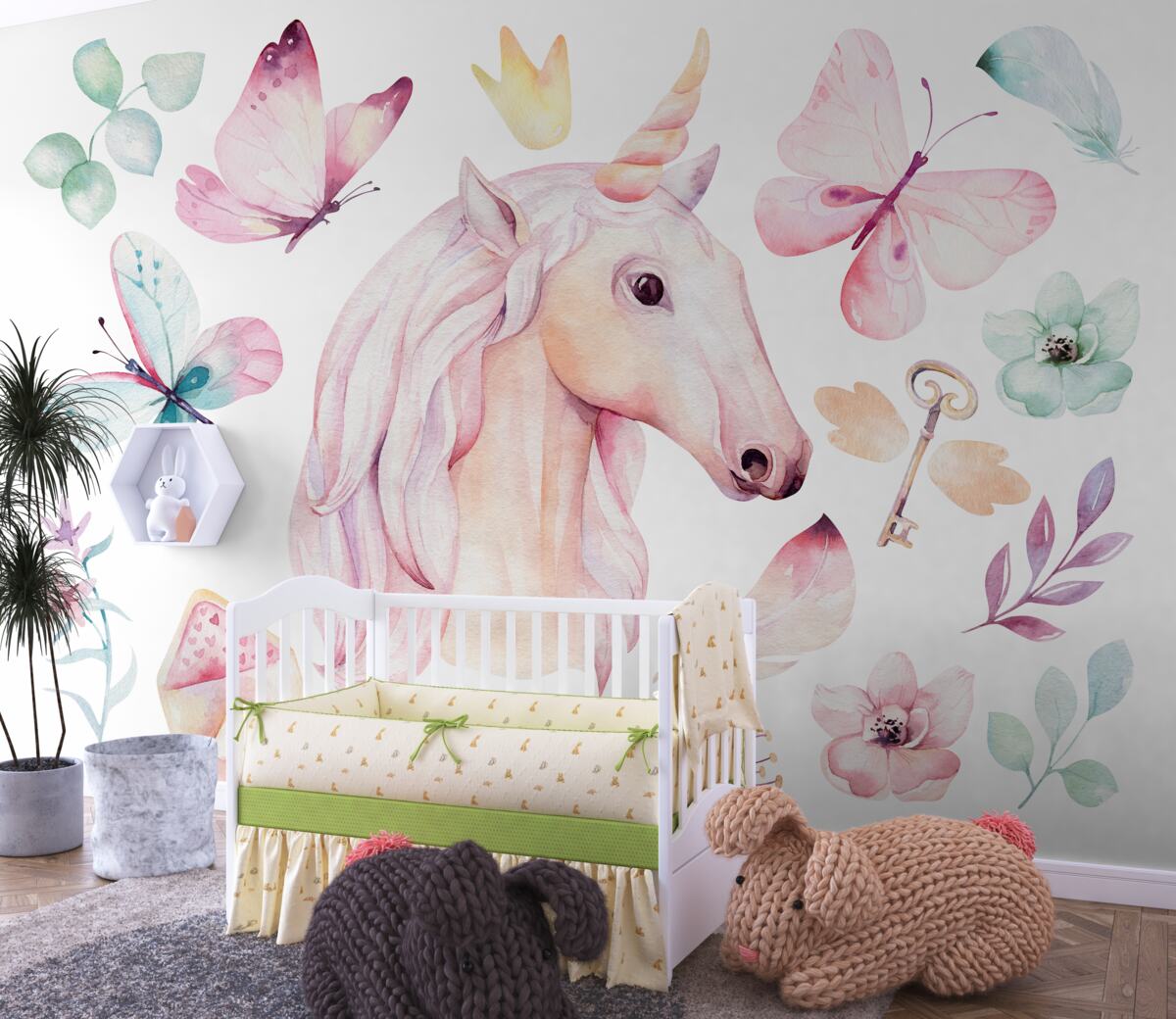 Fototapeta Jednorożec z motylami i kluczami