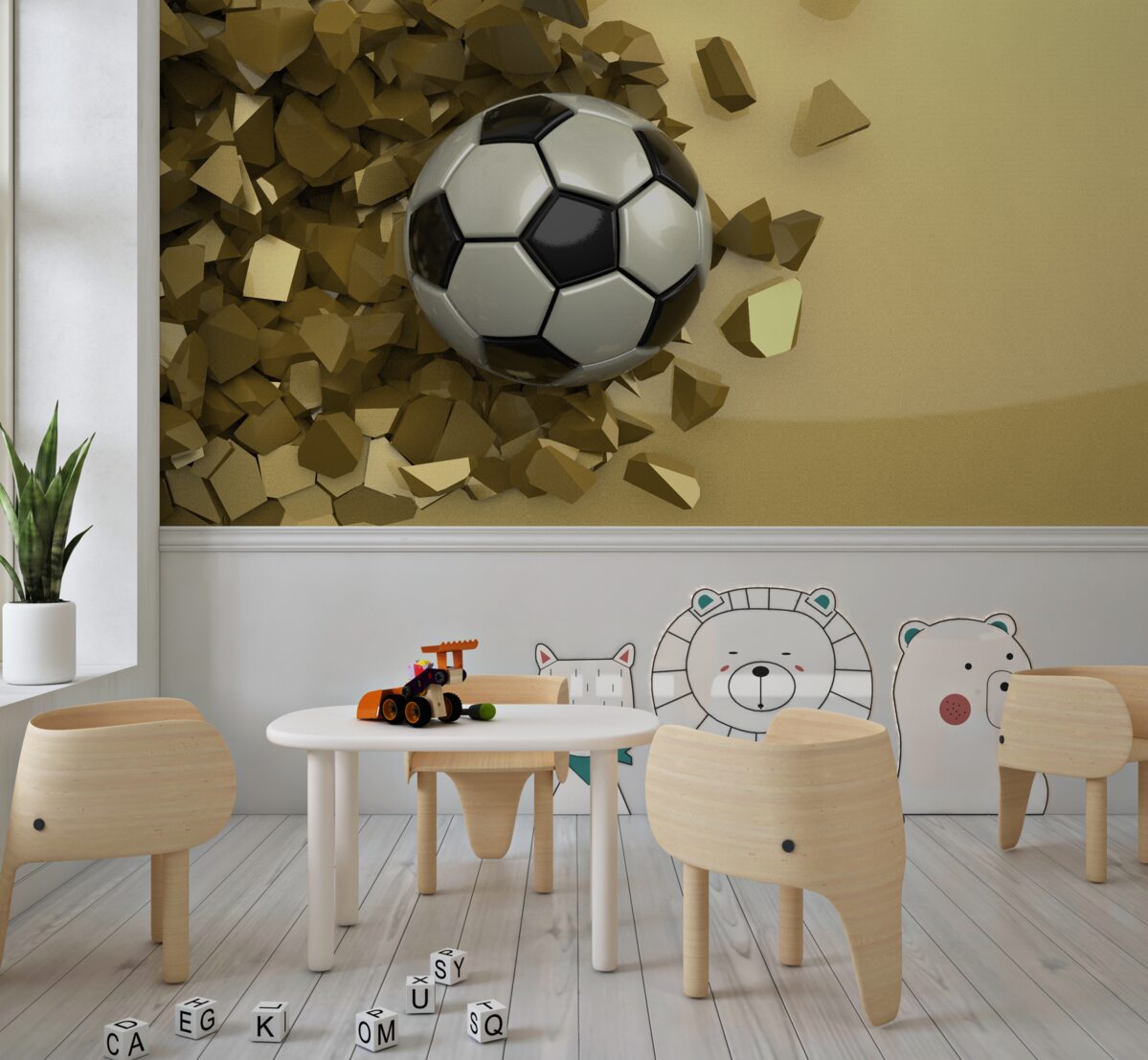 Fototapeta Piłka nożna i kształty 3D