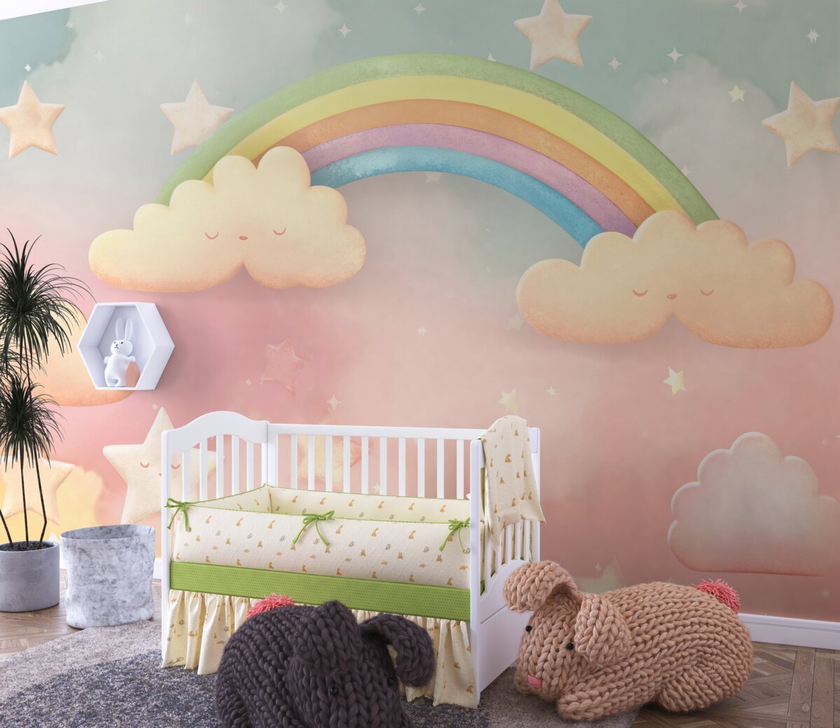 Fototapeta Wielka tęcza na niebie z gwiazdami