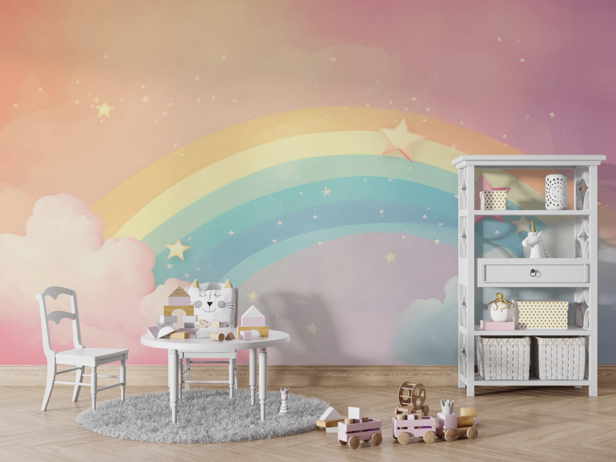 Fototapeta Jasna tęcza w chmurach