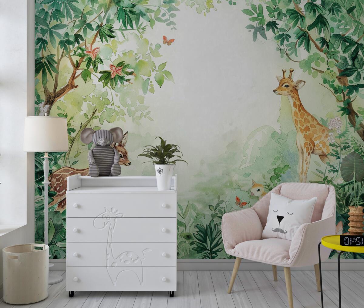 Fototapeta Spotkanie żyrafy i jelenia