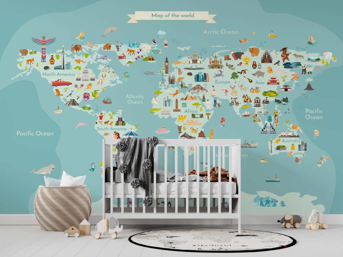 Fototapeta Mapa świata z punktami orientacyjnymi