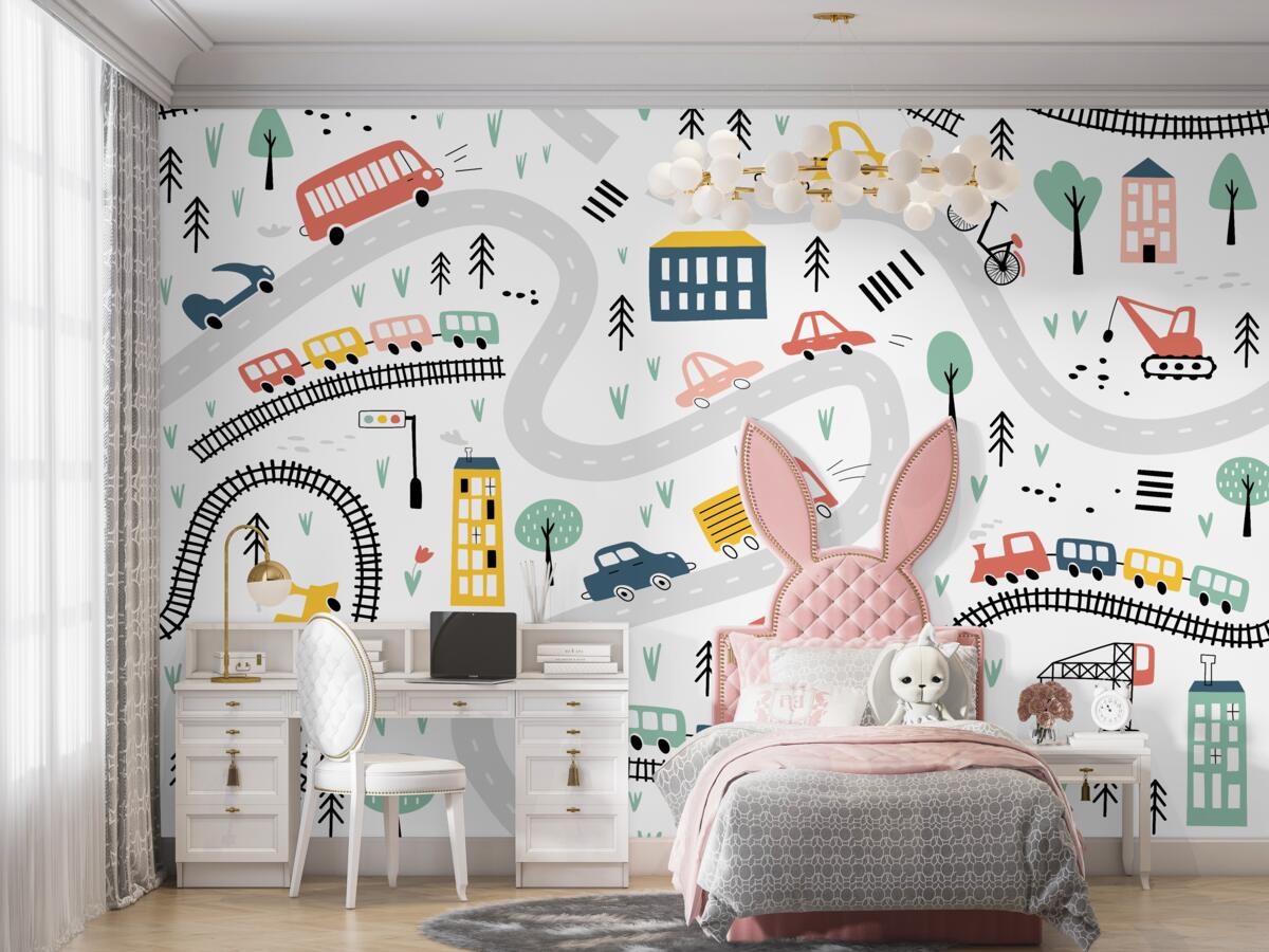 Fototapeta Miasto z drogami i transportem