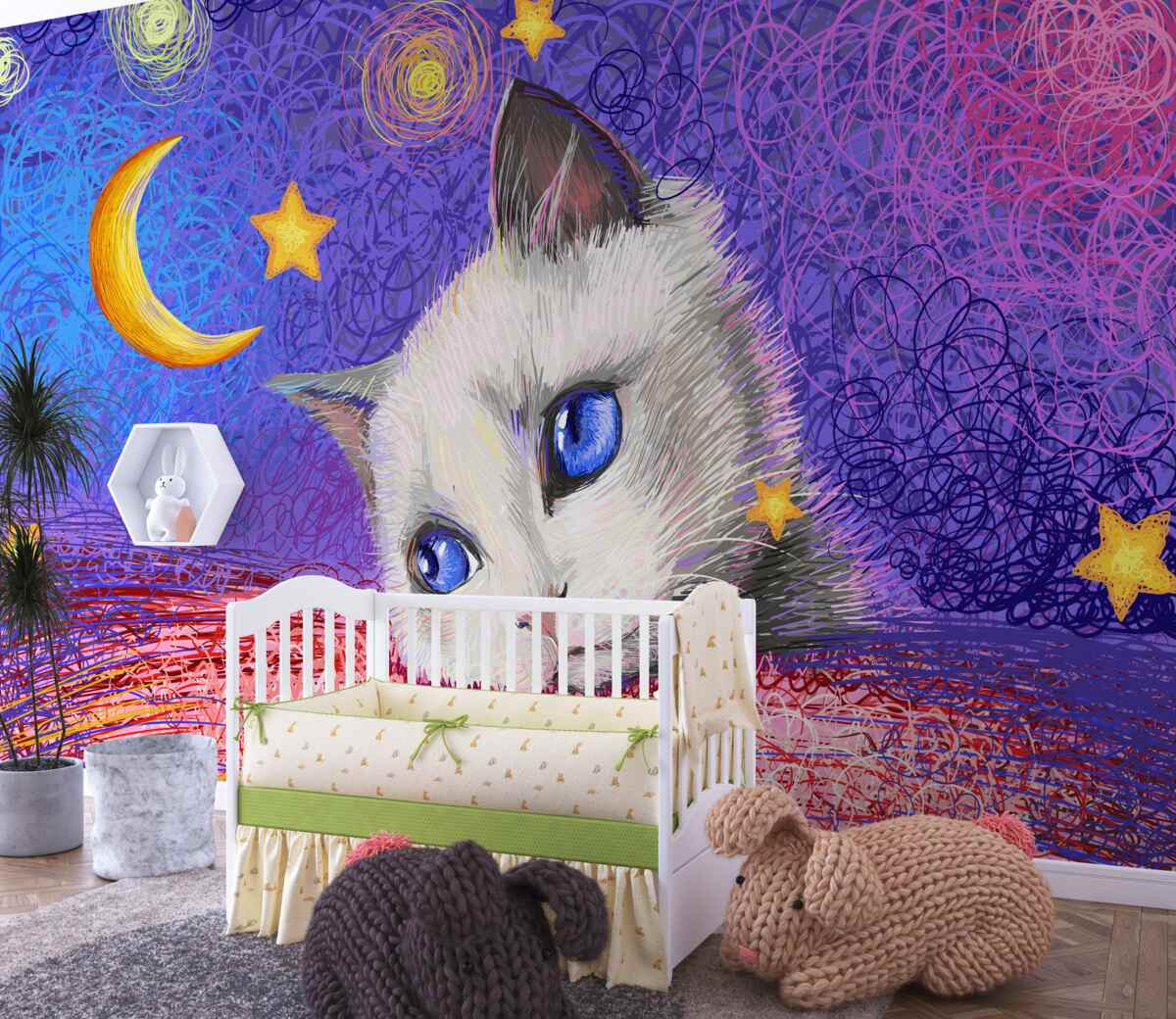 Fototapeta Słodki kot patrzy na księżyc