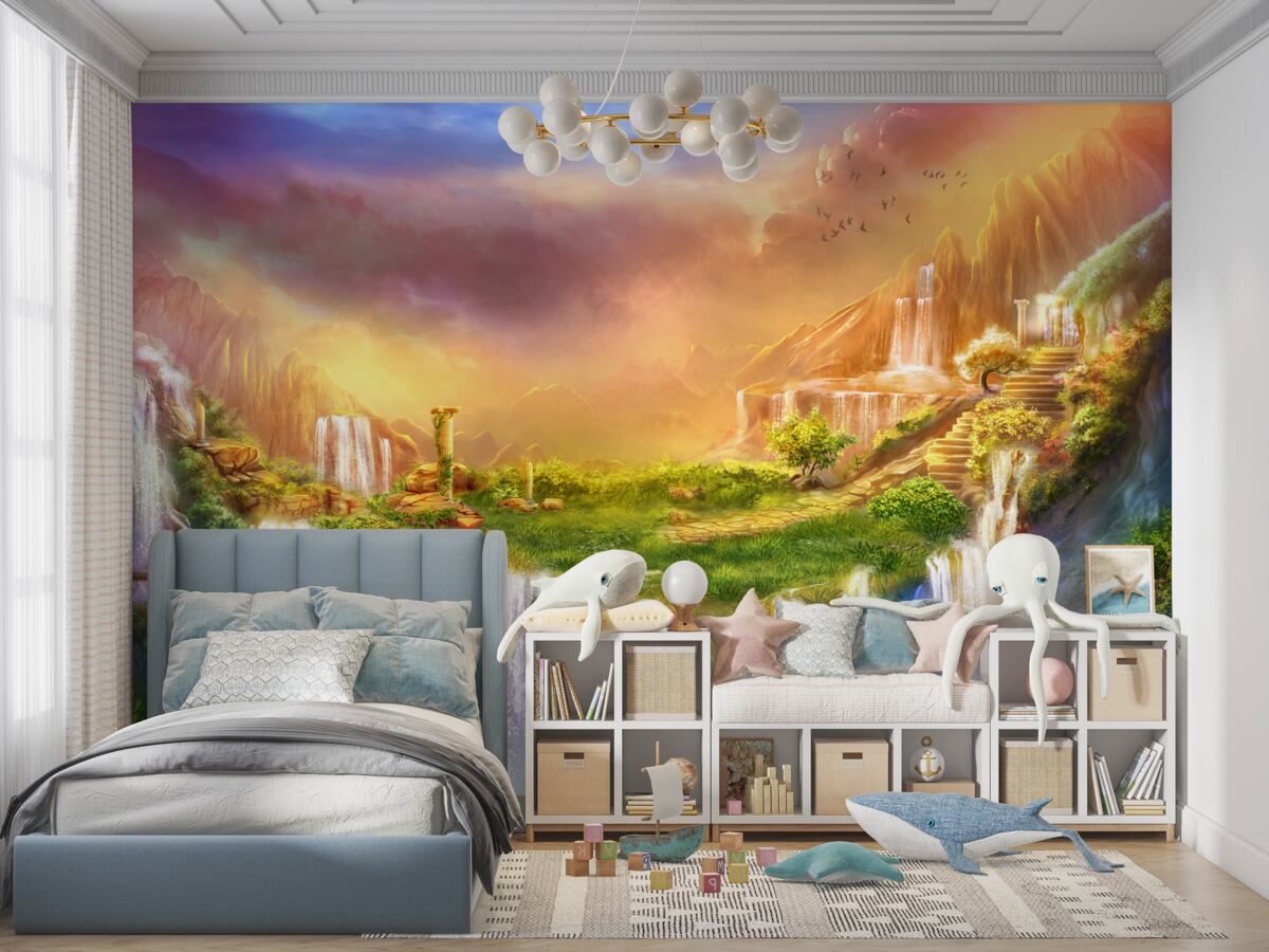 Fototapeta Bajkowy krajobraz z wodospadami