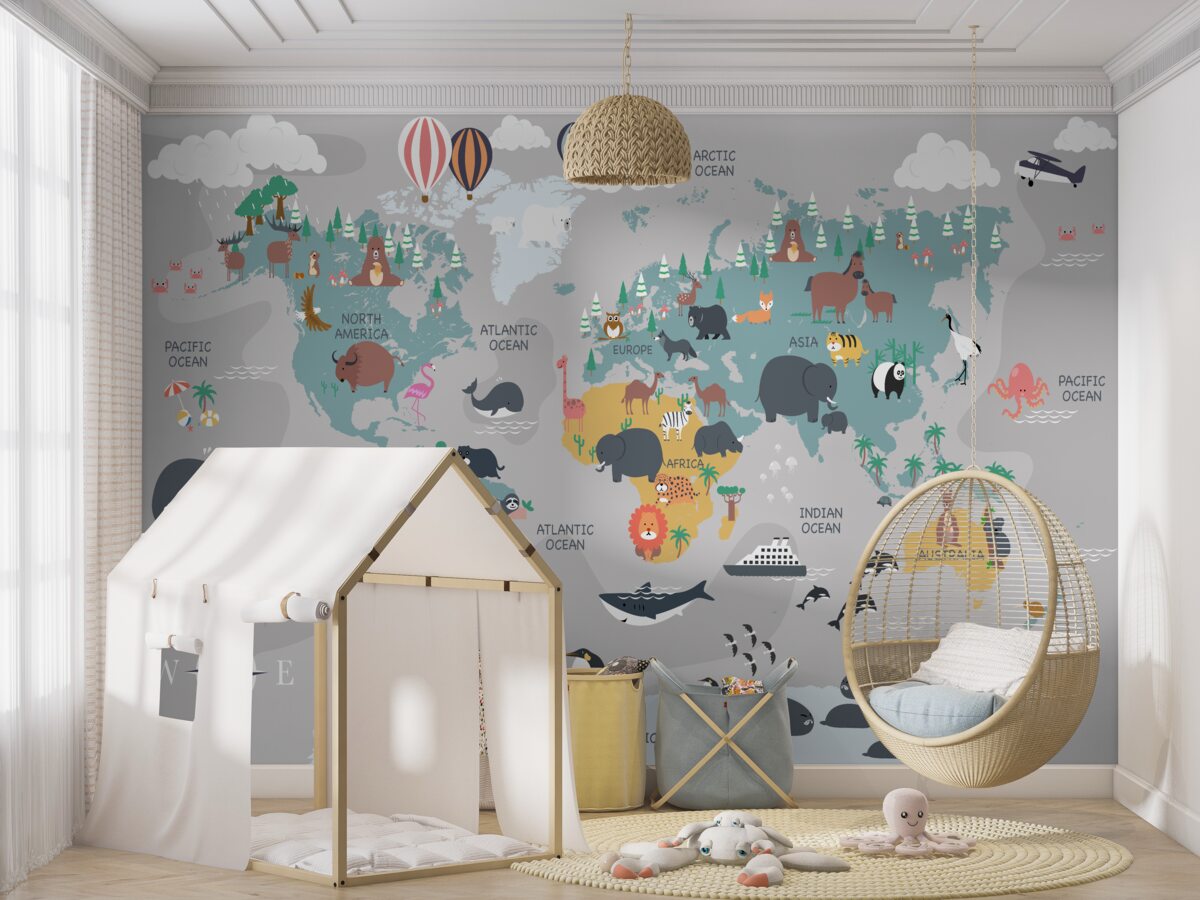 Fototapeta Kara świata z mieszkańcami kontynentów