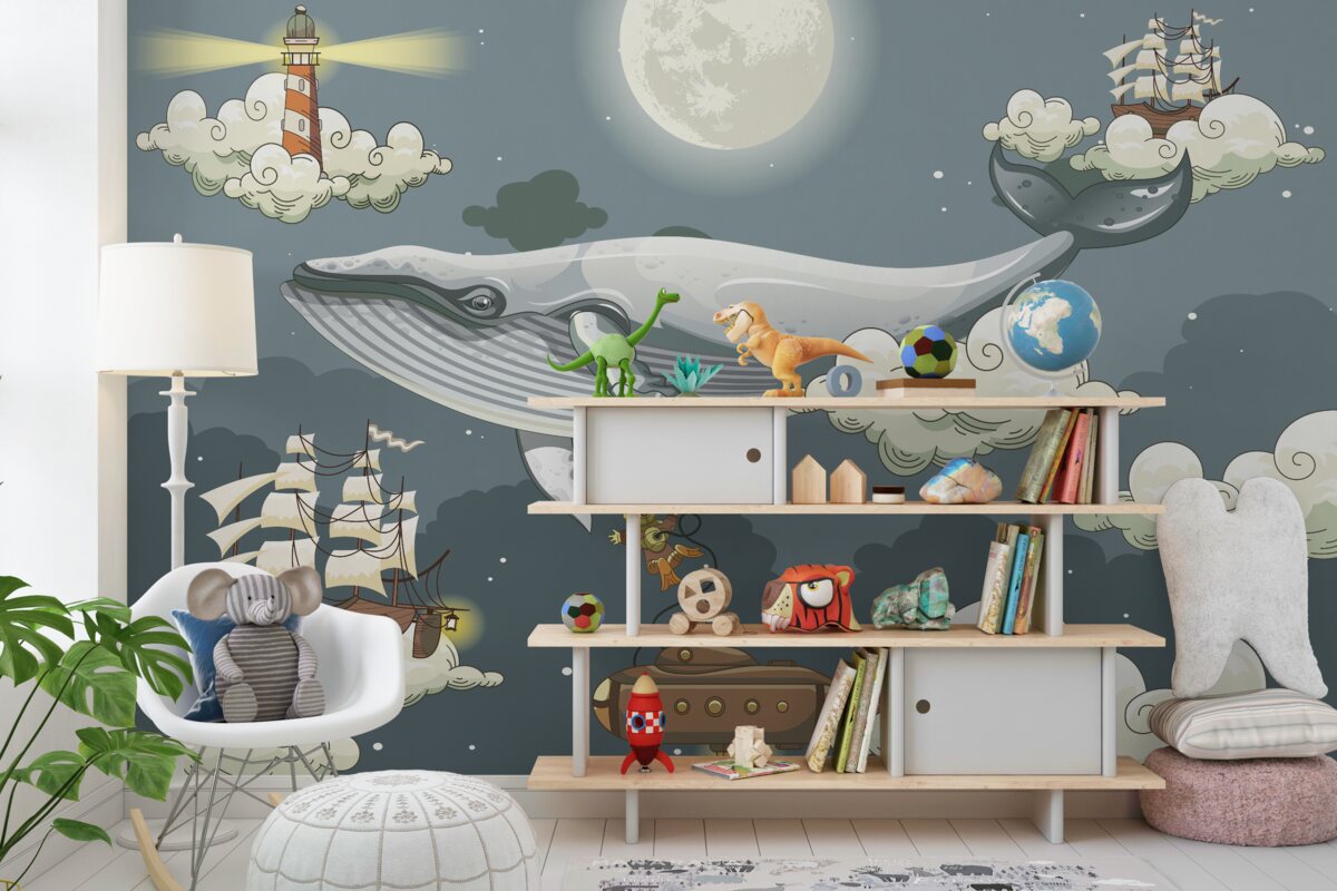 Fototapeta Nurkowie zajmujący się wielorybami i akwalungiem