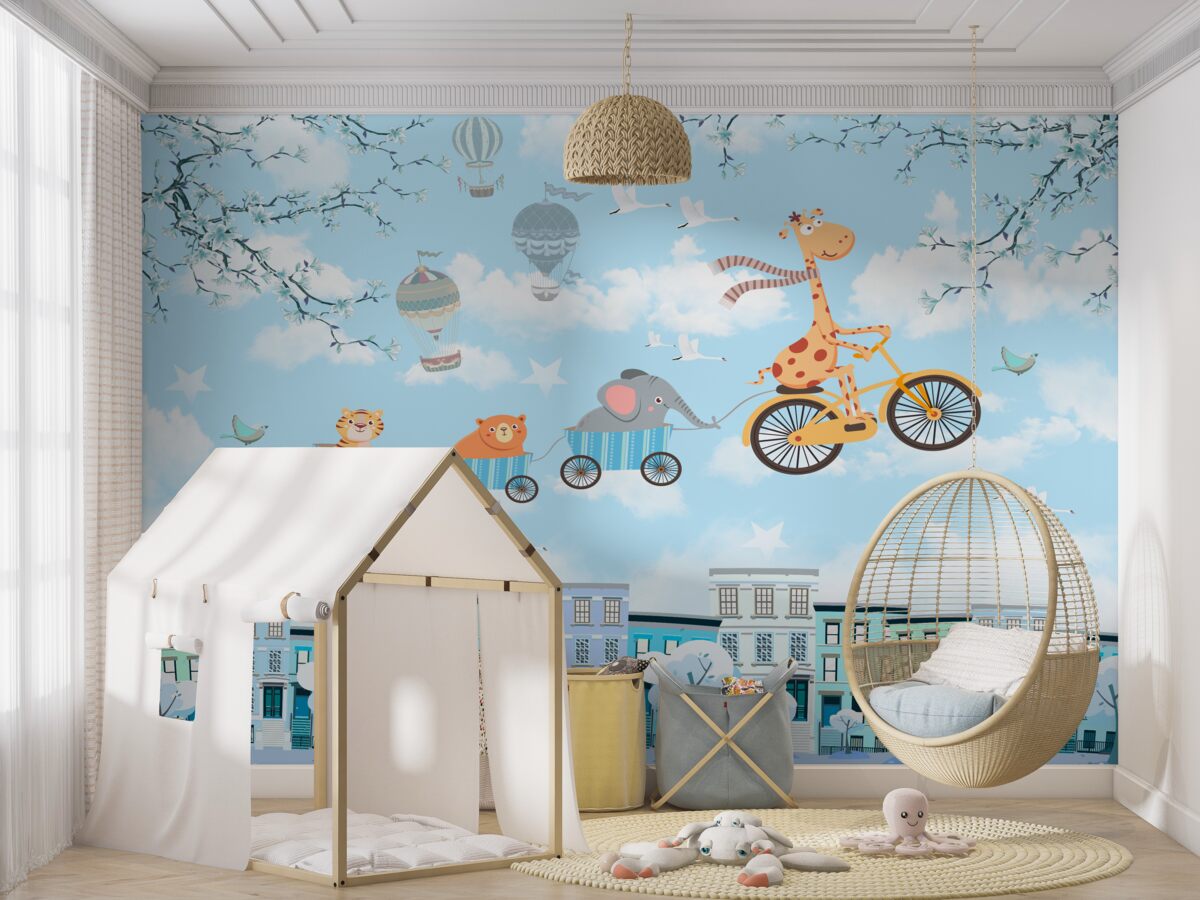 Fototapeta Żyrafa z młodymi przyjaciółmi wraca do domu