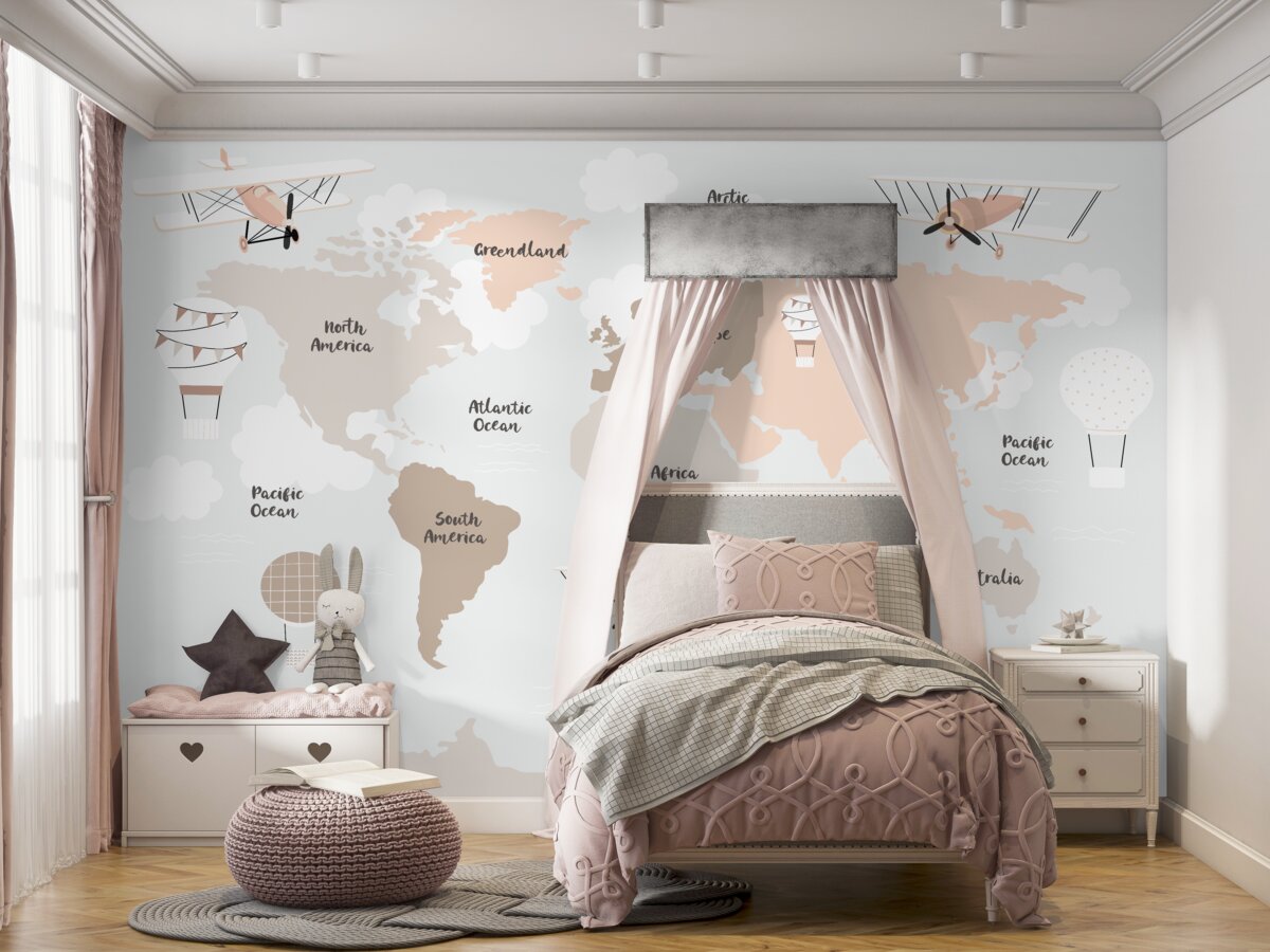 Fototapeta Nazwy kontynentów na mapie świata