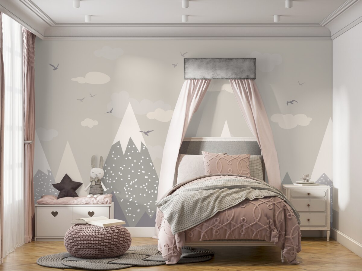 Fototapeta Ośnieżone szczyty górskie i ptaki