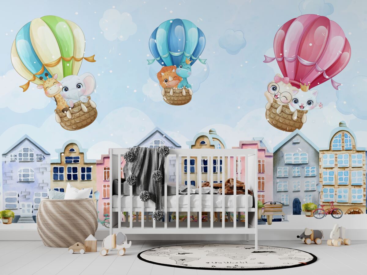 Fototapeta Nad miastem latają balonowe zwierzęta