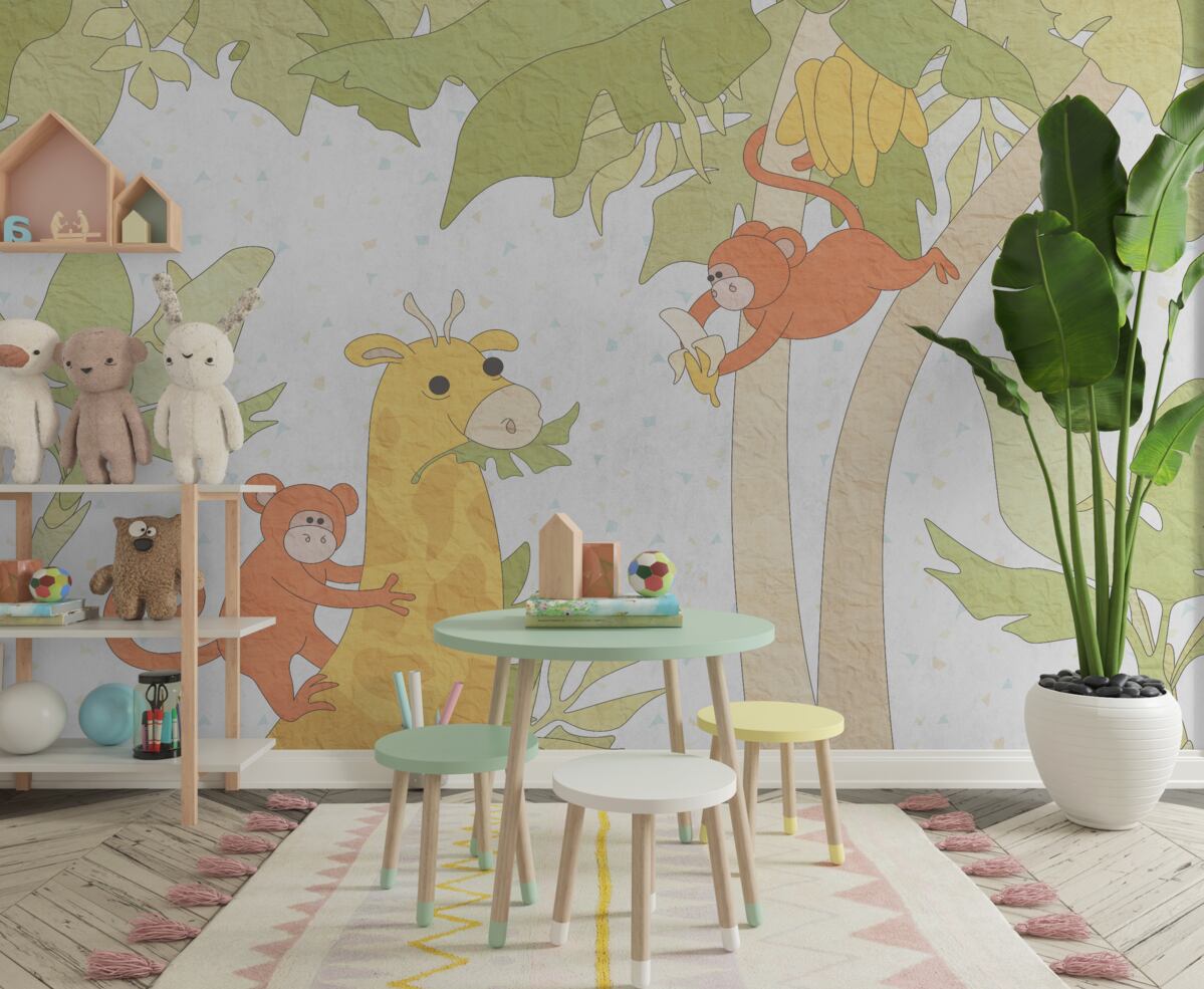 Fototapeta Małpy karmią żyrafę