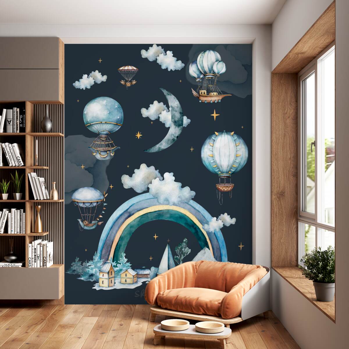 Fototapeta Bajkowy dom pod górą pod tęczą