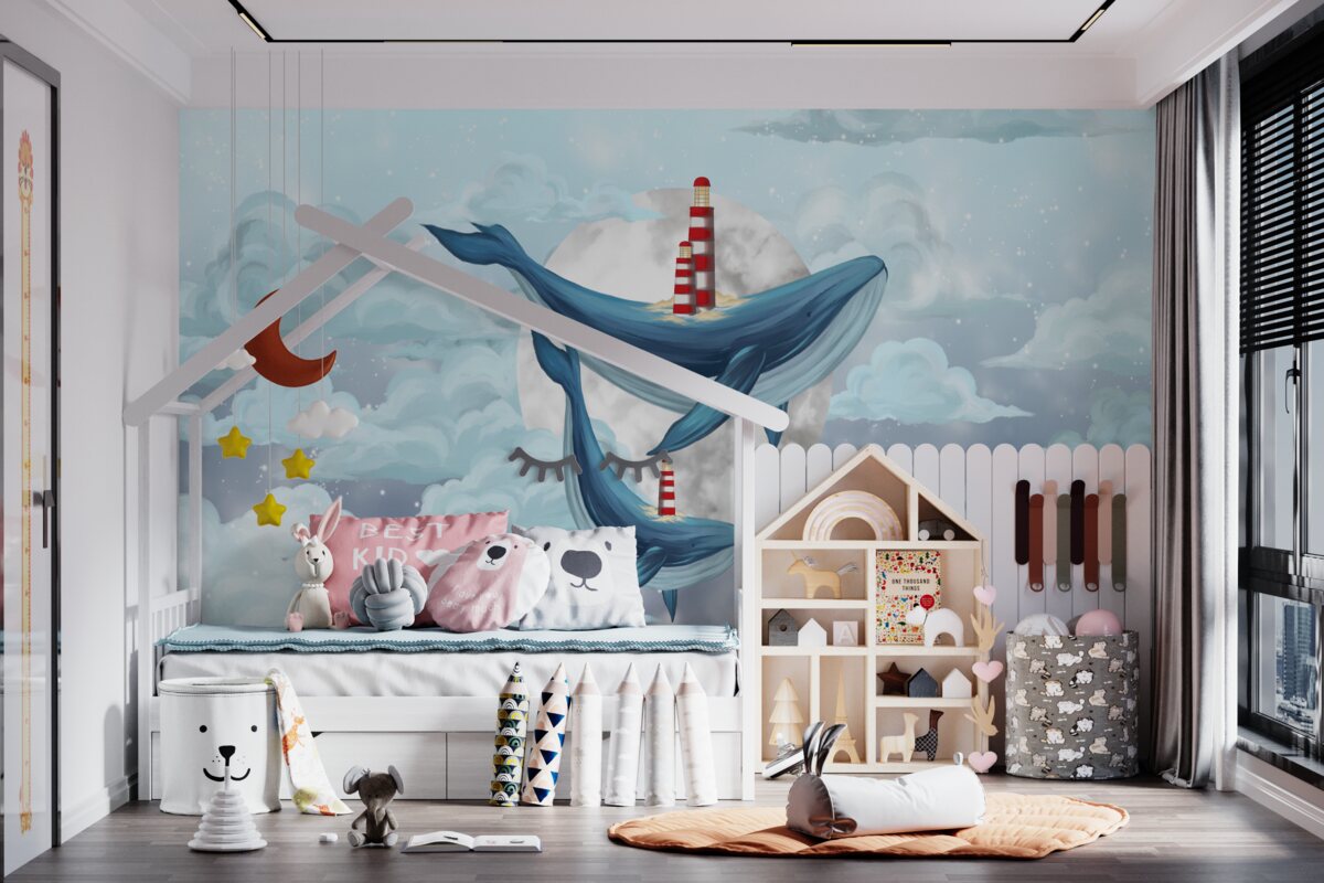 Fototapeta Wieloryby na tle księżyca z chmurami