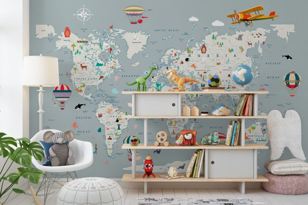 Fototapeta Mapa świata i transport lotniczy