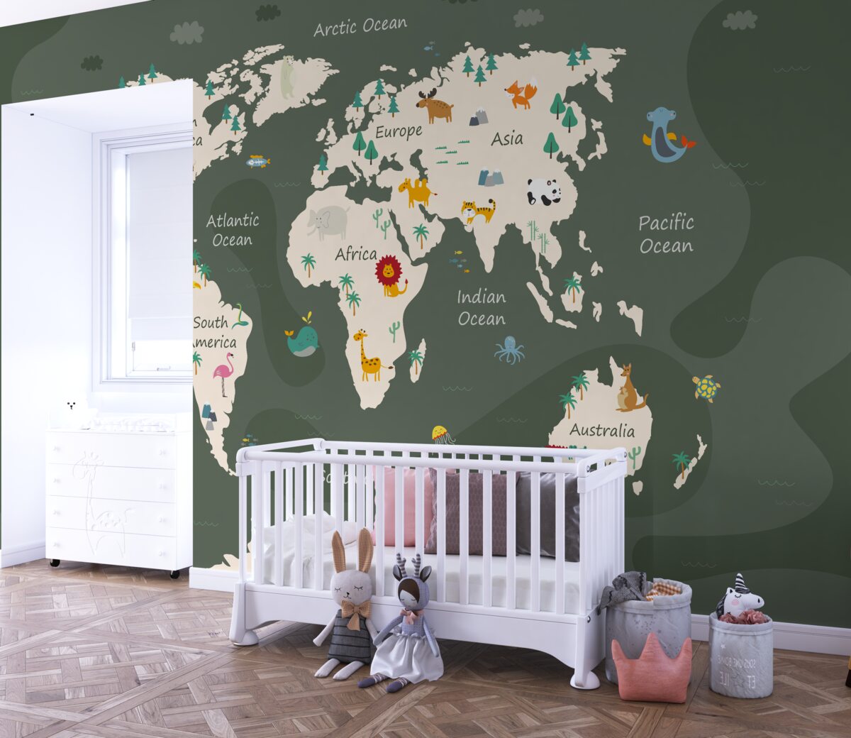 Fototapeta Mapa nocnego świata z głównymi zwierzętami