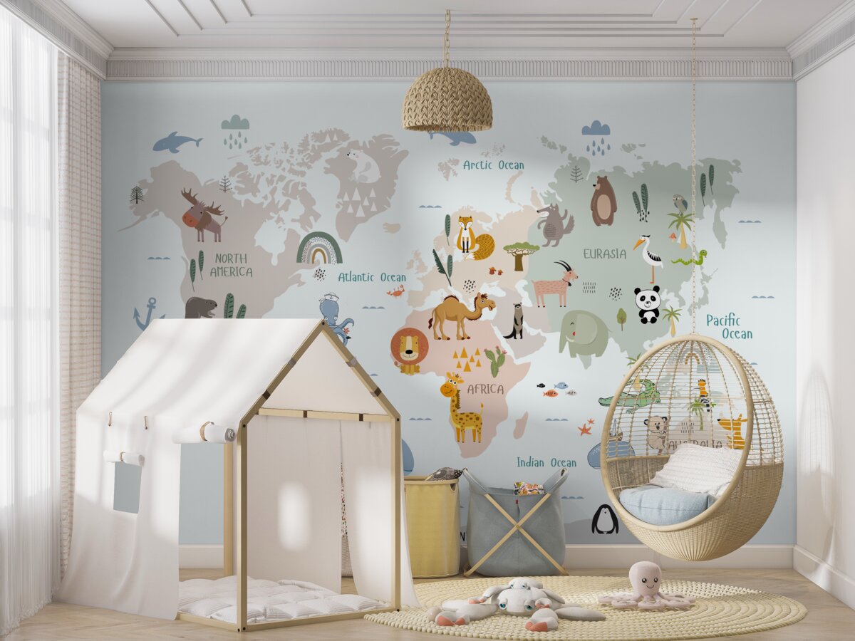 Fototapeta Mapa świata i przedstawiciele kontynentów