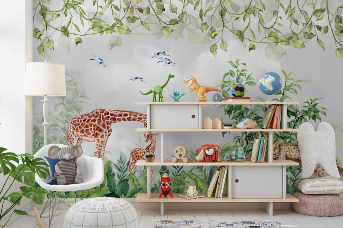 Fototapeta Żyrafa i tygrysy odpoczywają w dżungli