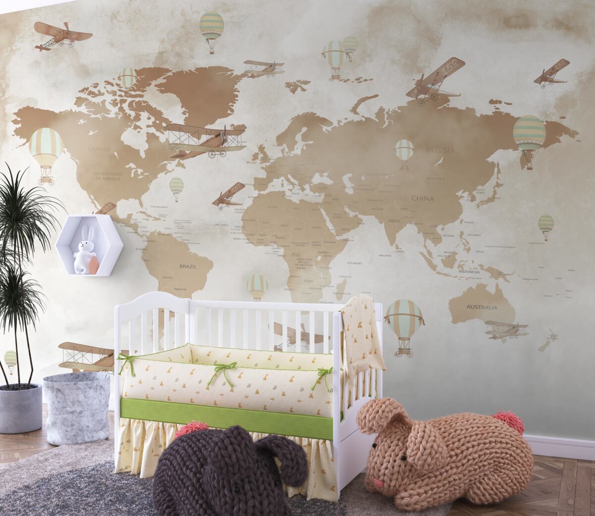 Fototapeta Brązowa mapa świata z samolotami